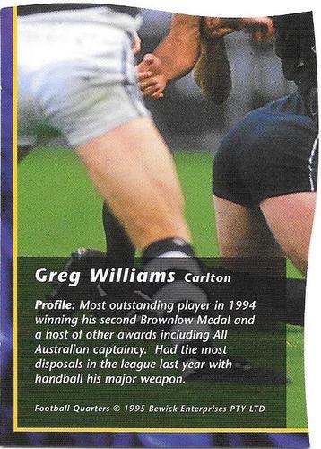 1995 Bewick Enterprises AFLPA Football Quarters #5 Greg Williams Back